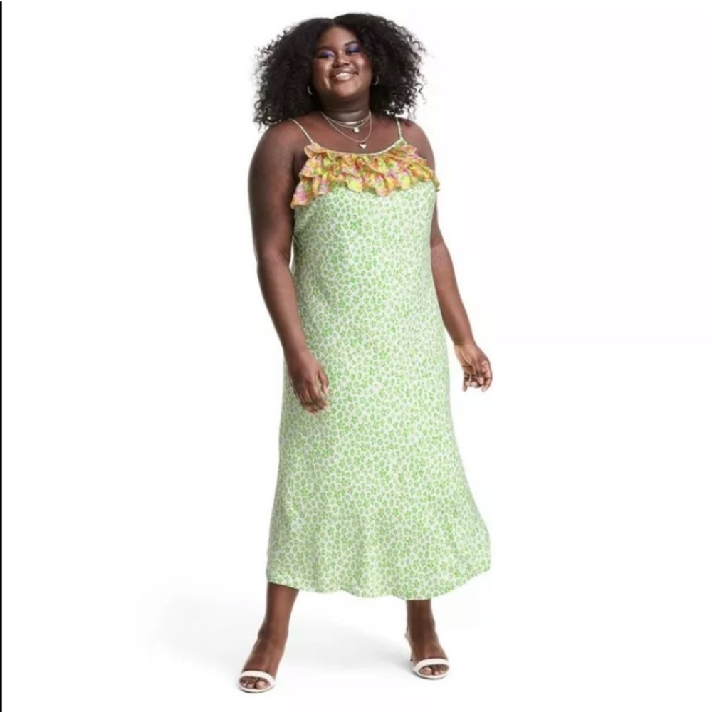 Rixo For Target Slip Dress 4X Sleeveless Ruffle Leopard Print Green White NWT